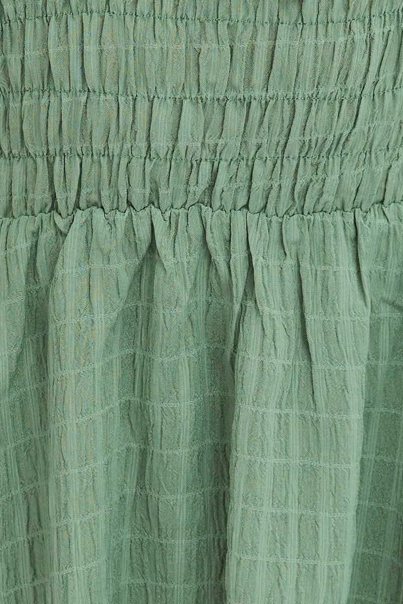Green Fit and Flare Dress Sleeveless Waist Shirred - Image 6