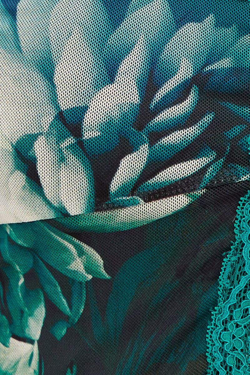 Green Floral Butterfly Top Short Sleeve Crop Mesh Bolero - Image 6