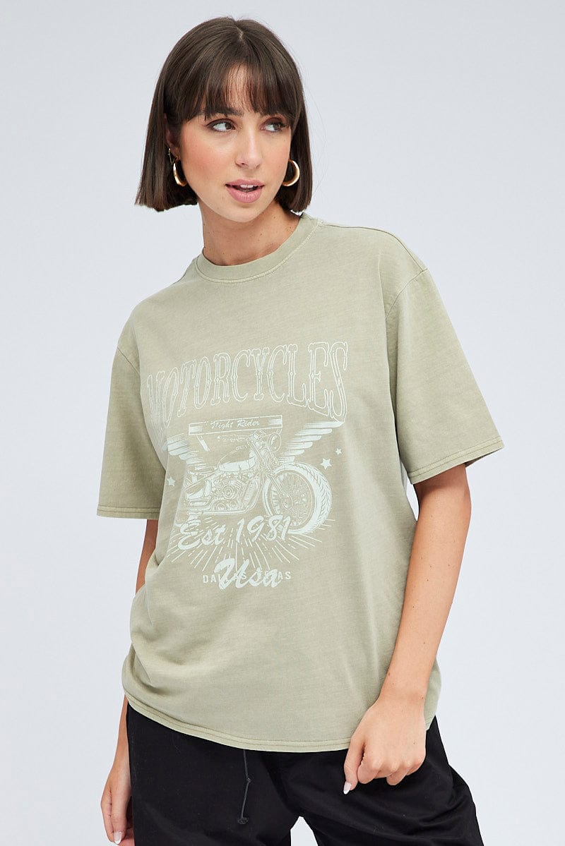 Green Graphic Tee Short Sleeve Round Neck - Image 3