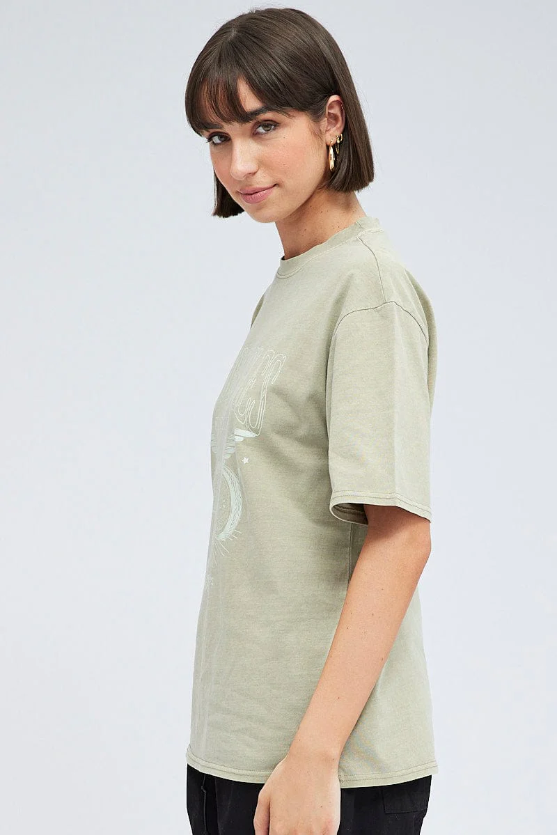 Green Graphic Tee Short Sleeve Round Neck - Image 4