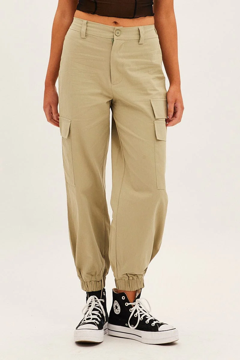Green High Rise Wide Leg Cargo Pants - Image 2