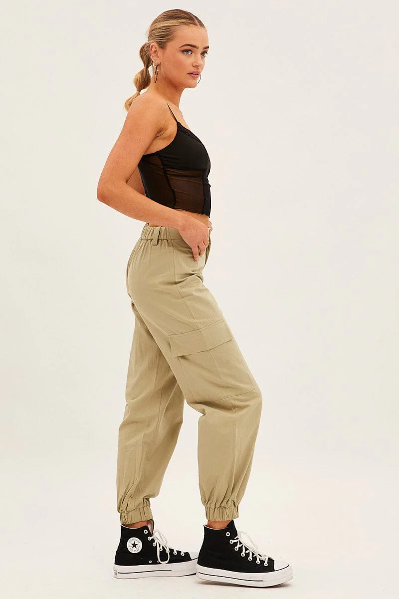 Green High Rise Wide Leg Cargo Pants - Image 4