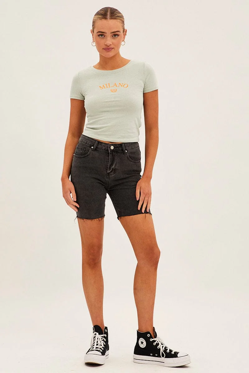 Green Jersey Short Sleeve Graphic Crop Tee - Image 2