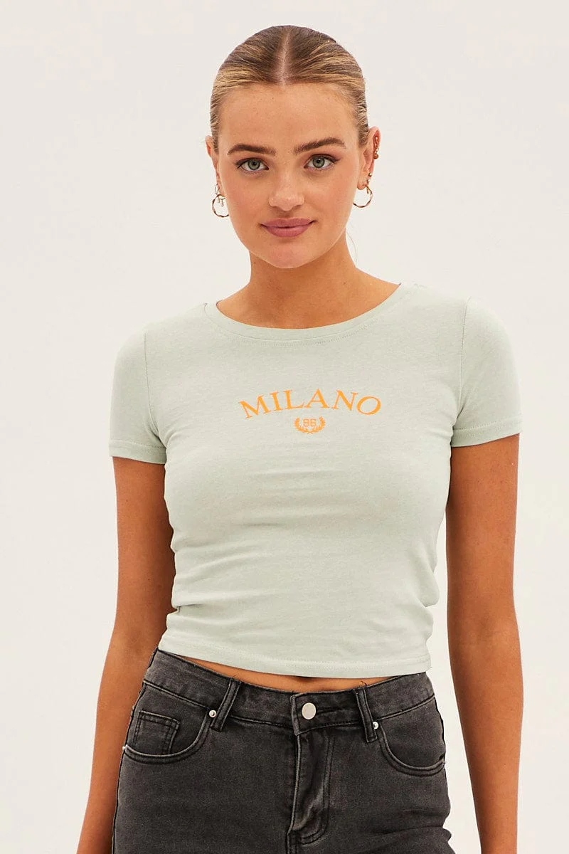 Green Jersey Short Sleeve Graphic Crop Tee - Image 3