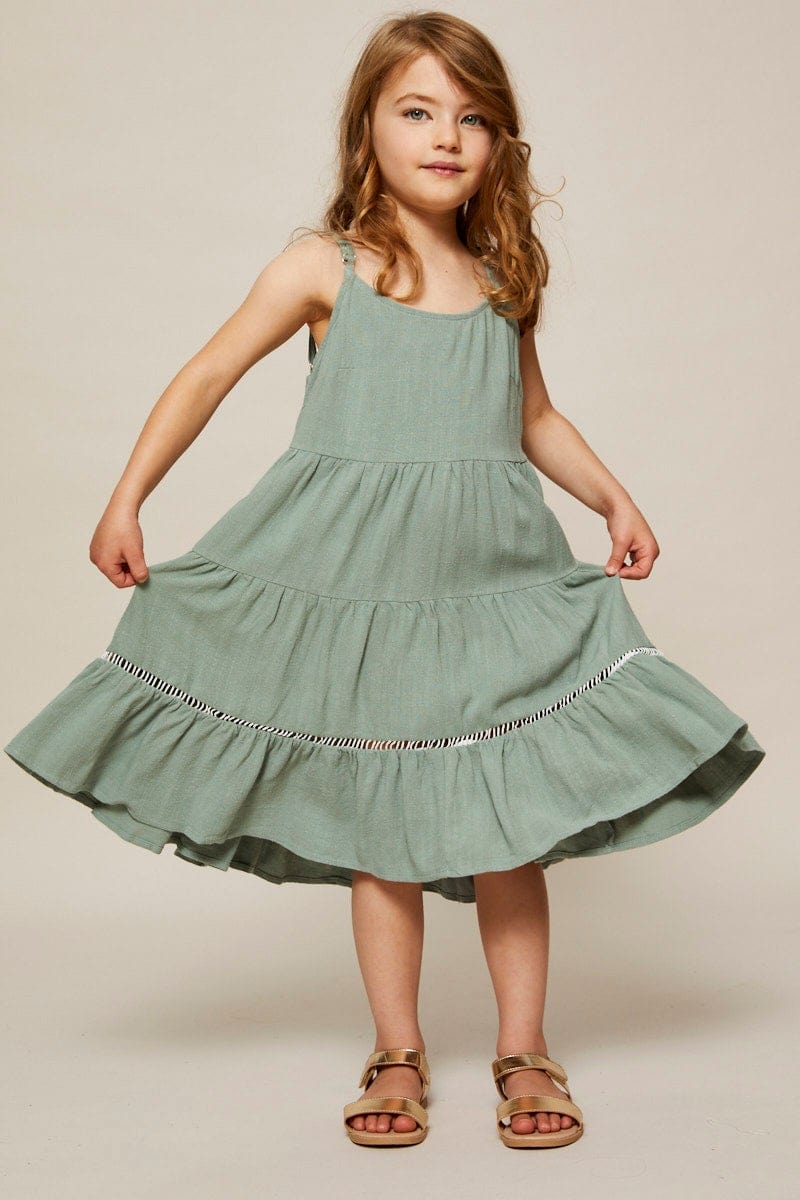 Green Kids Linen Blend Swing Dress - Image 2