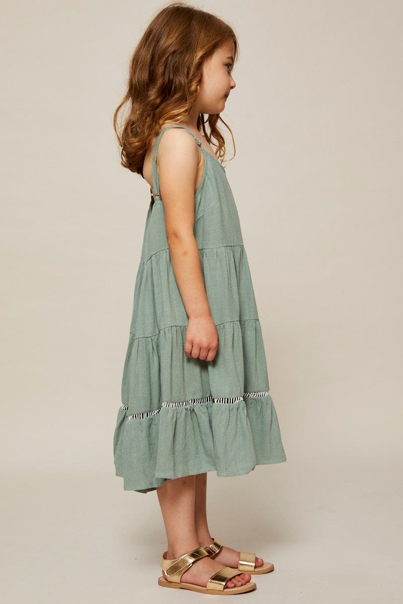 Green Kids Linen Blend Swing Dress - Image 3