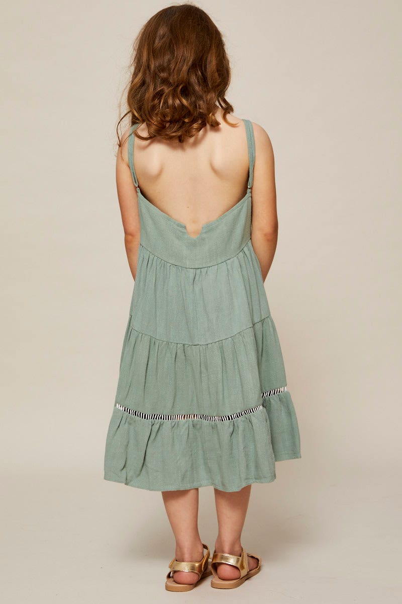 Green Kids Linen Blend Swing Dress - Image 4