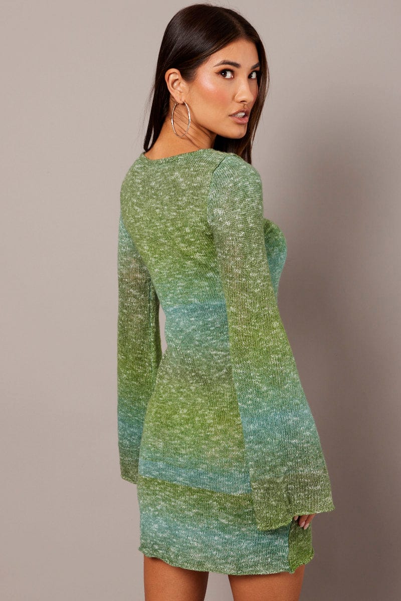 Green Knit Dress Long Sleeve Mini - Image 5