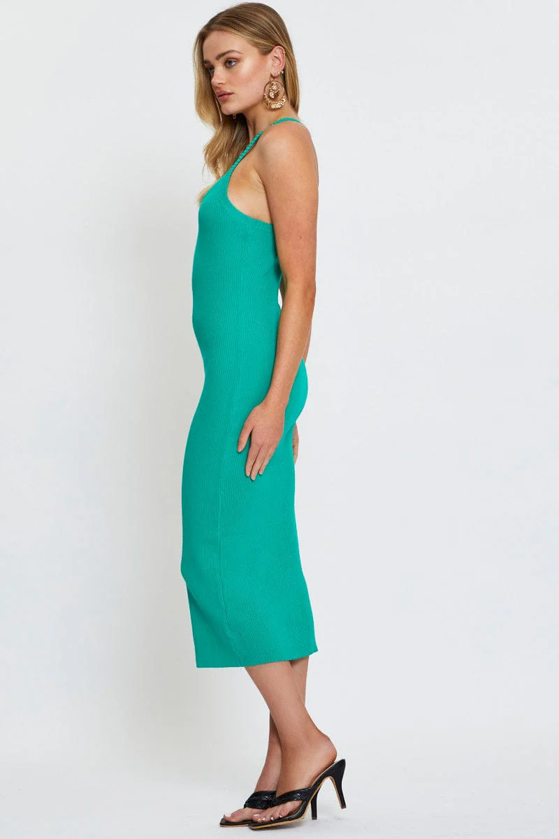 Green Knit Dress Midi - Image 4