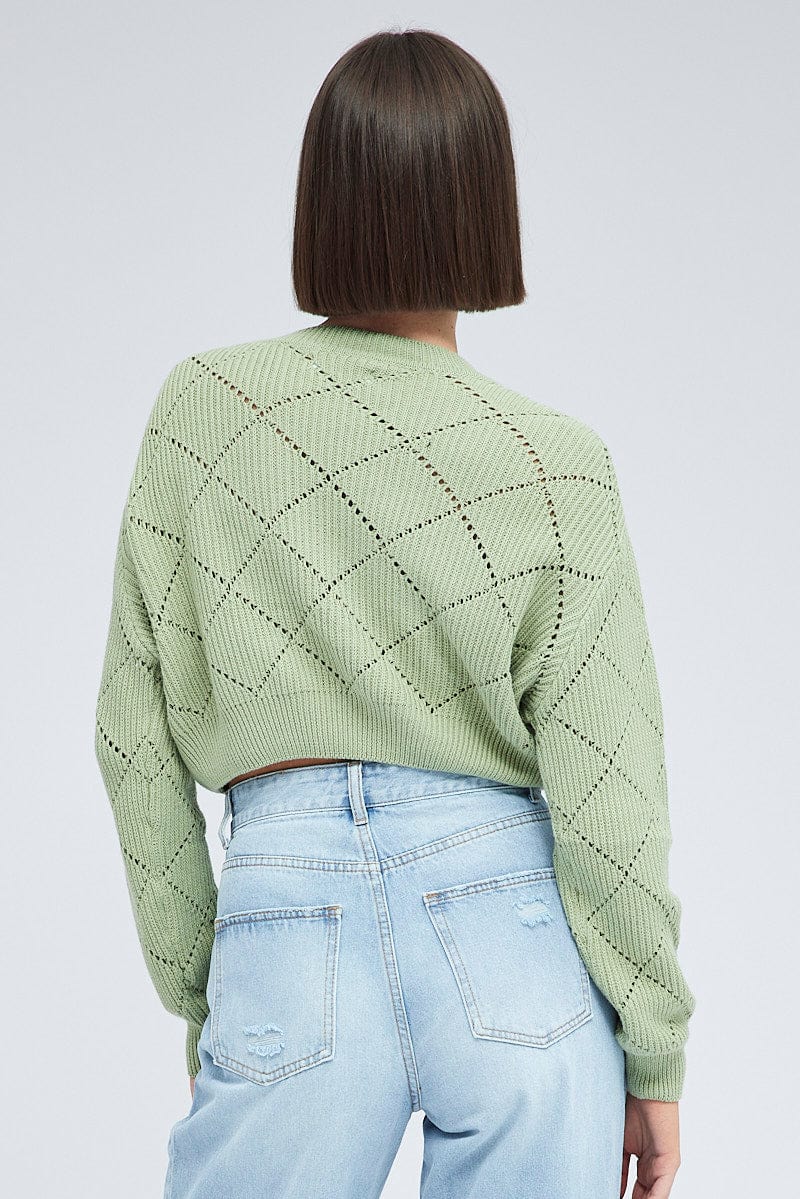 Green Knit Jumper Long Sleeve Crew Neck - Image 5