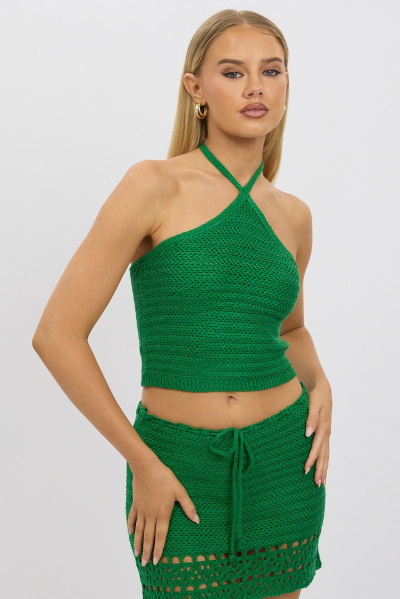 Green Knit Top Halter Neck - Image 2