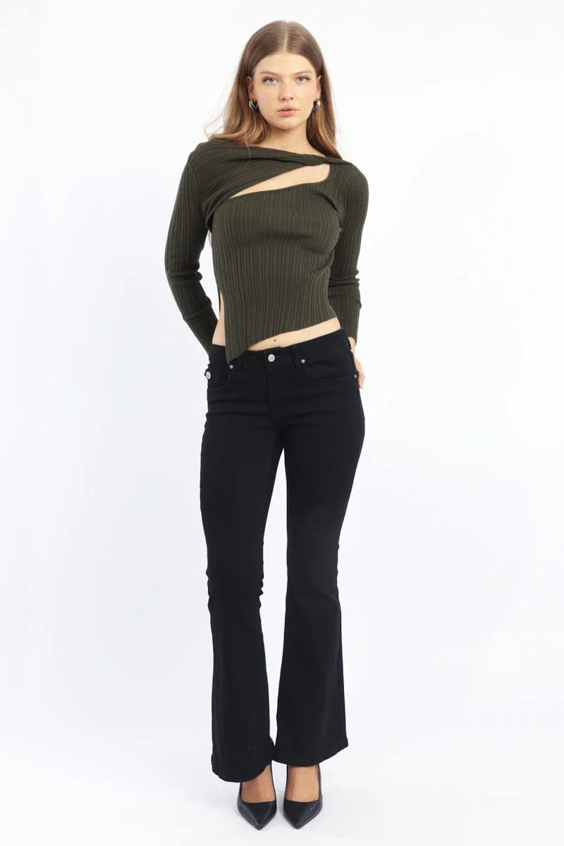 Green Knit Top Long Sleeve Cut Out - Image 2