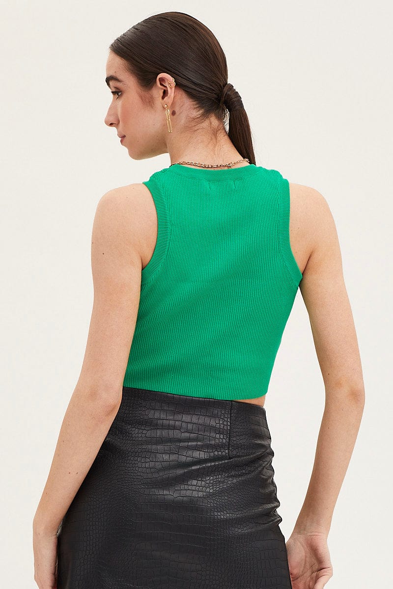 Green Knit Top Sleeveless Crop - Image 5