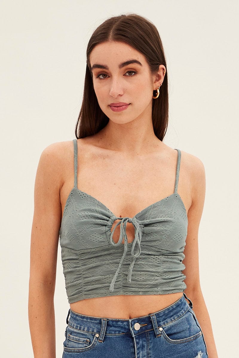 Green Lace Keyhole Rushed Cropped Cami - Image 3