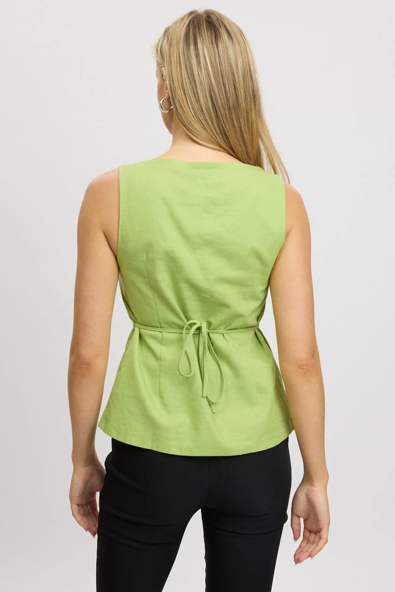 Green Linen Vest Tailored - Image 5