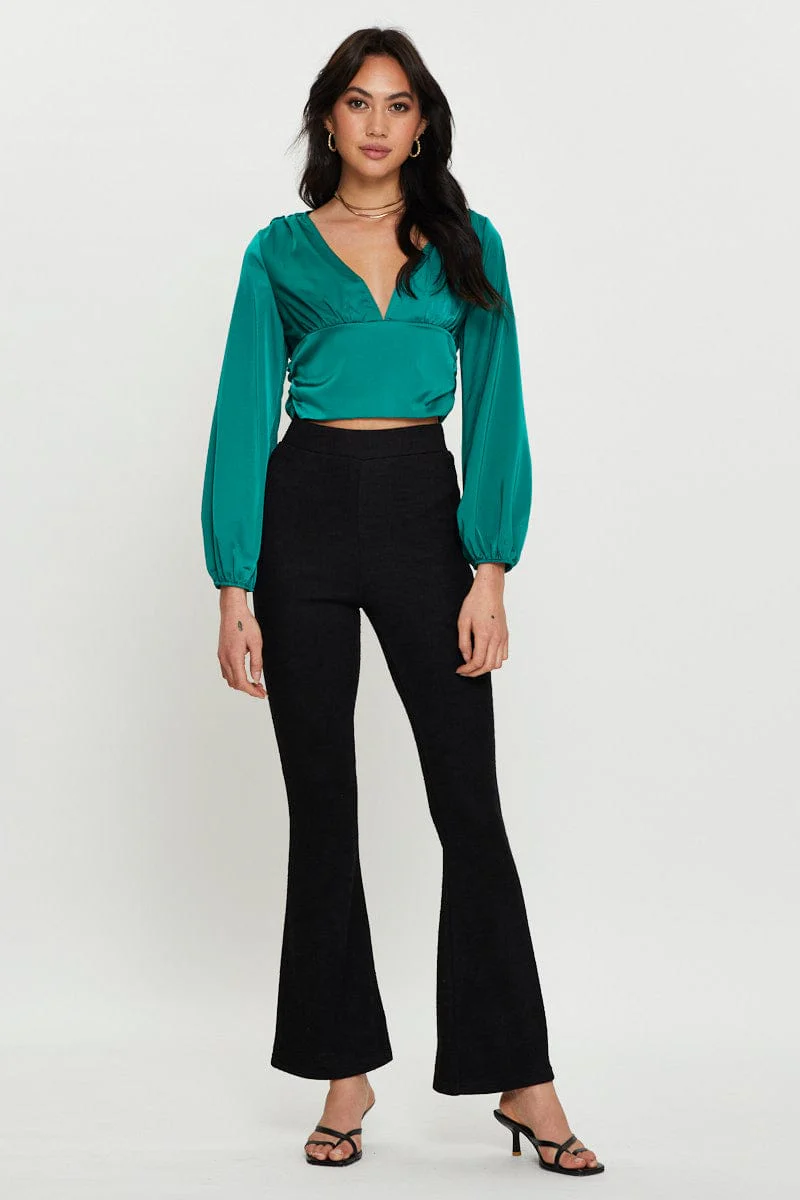 Green Long Sleeve Ruched Top - Image 2