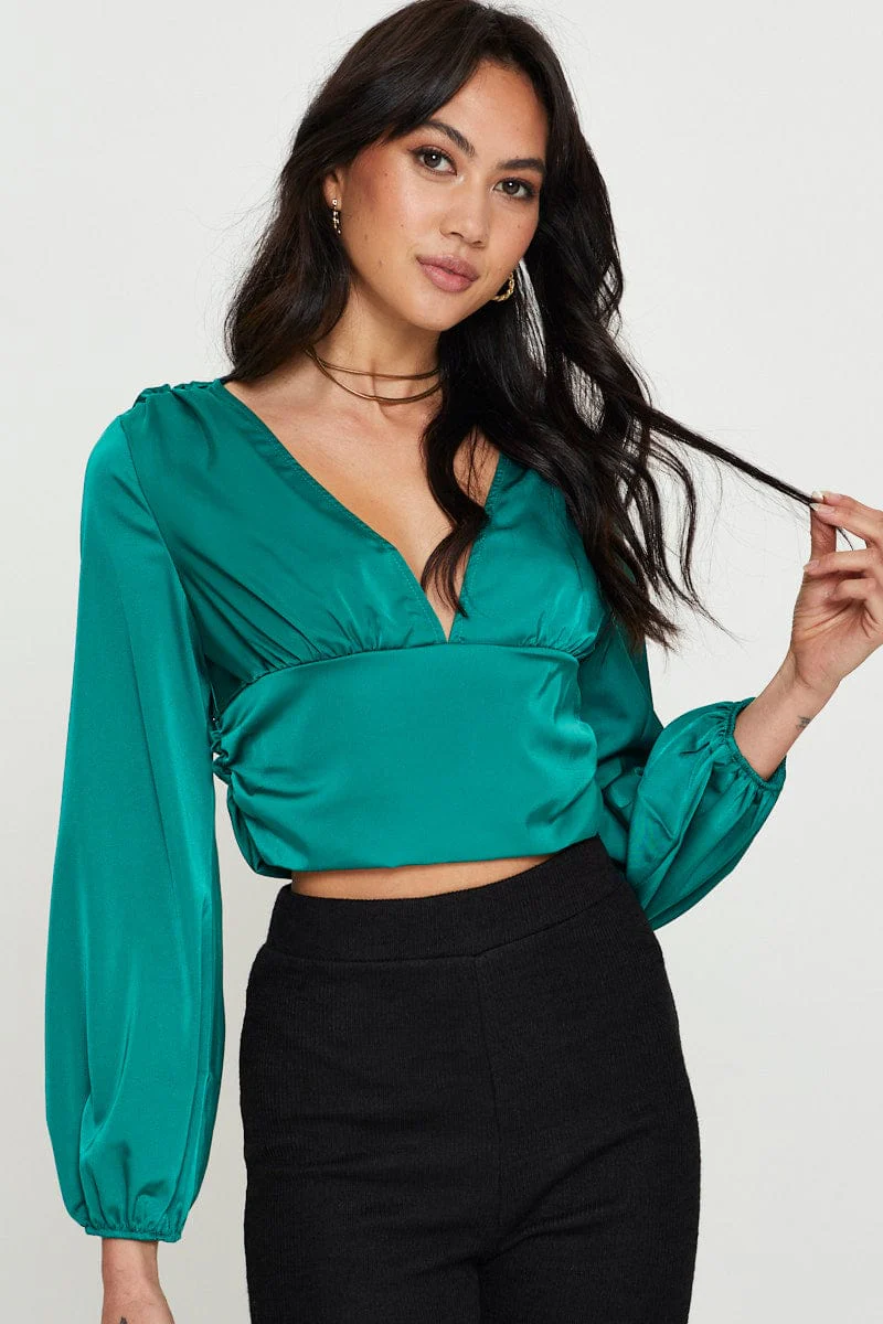 Green Long Sleeve Ruched Top - Image 5