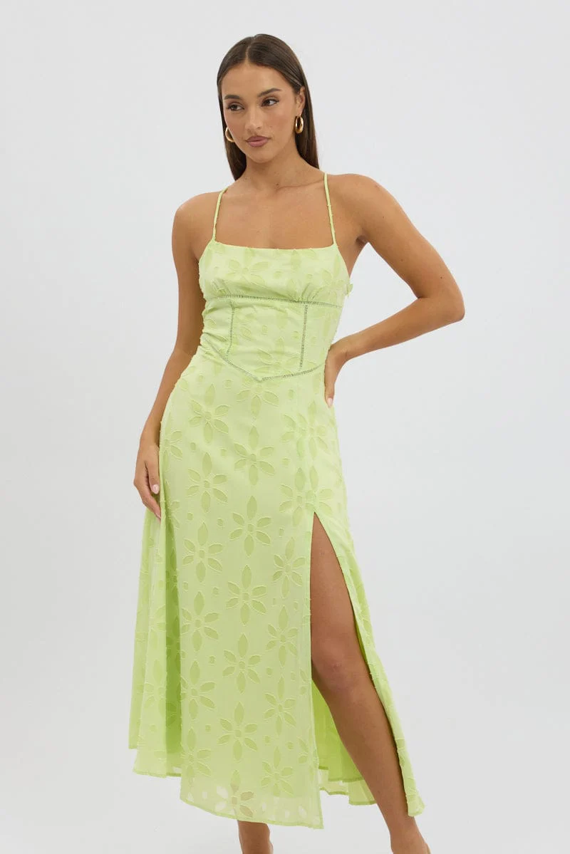 Green Maxi Dress Jacquard Lace - Image 3