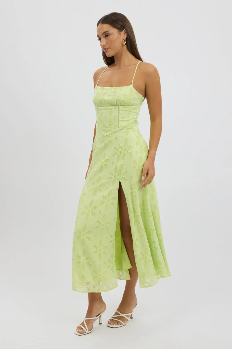 Green Maxi Dress Jacquard Lace - Image 4