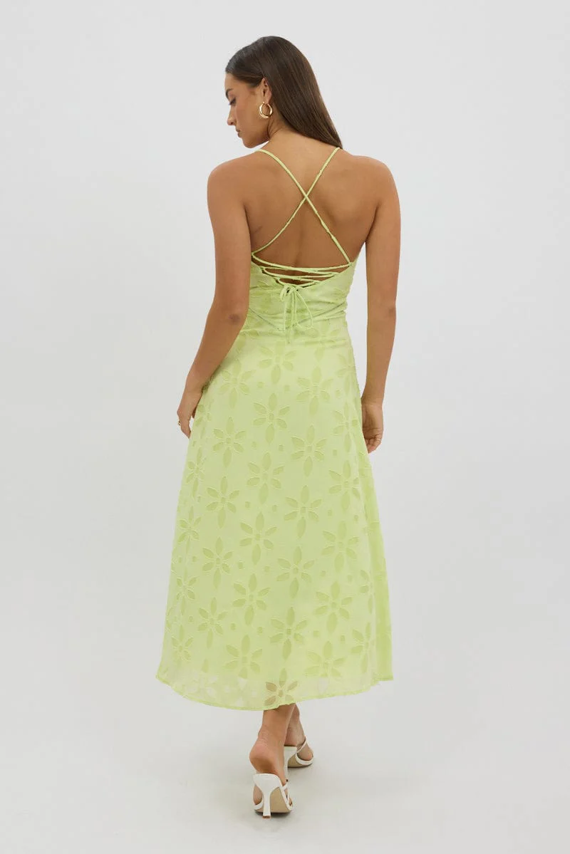 Green Maxi Dress Jacquard Lace - Image 5