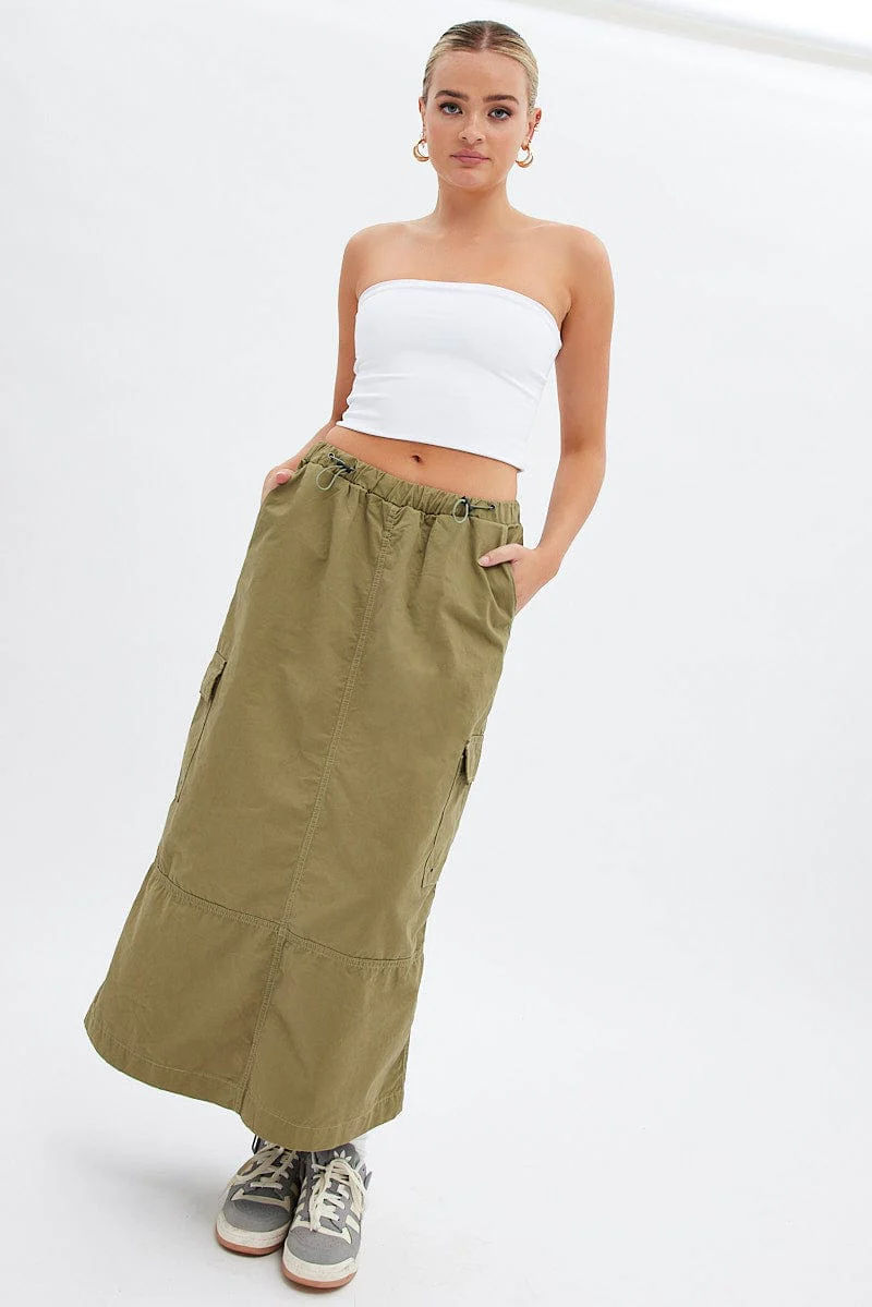 Green Maxi Skirt Low Rise Cargo Parachute - Image 2