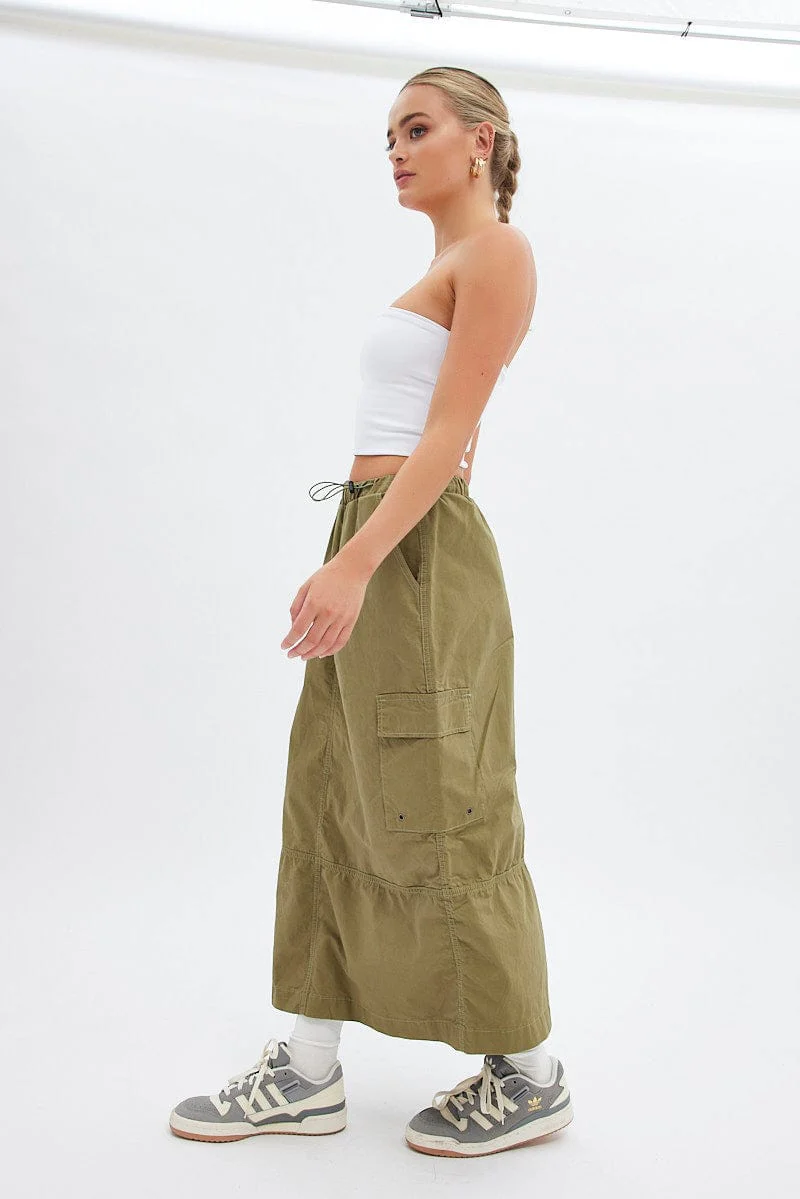 Green Maxi Skirt Low Rise Cargo Parachute - Image 4