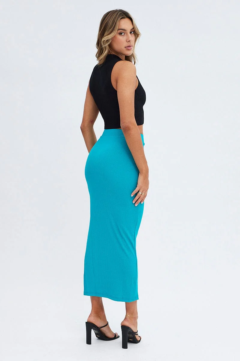 Green Midi Skirt High Rise Ribbed Jersey - Image 5