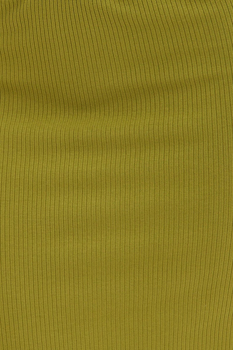 Green Midi Skirt Rib Jersey Side Slit Midi - Image 6