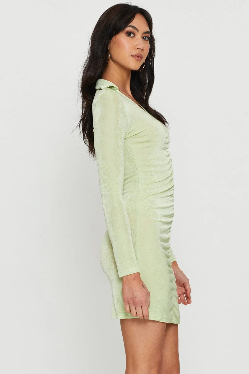 Green Mini Dress Long Sleeve - Image 3