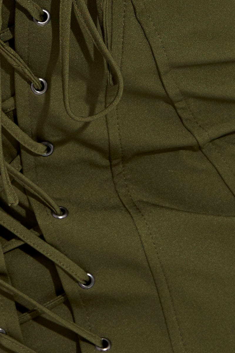 Green Mini Skirt High Rise Lace Up Front - Image 6