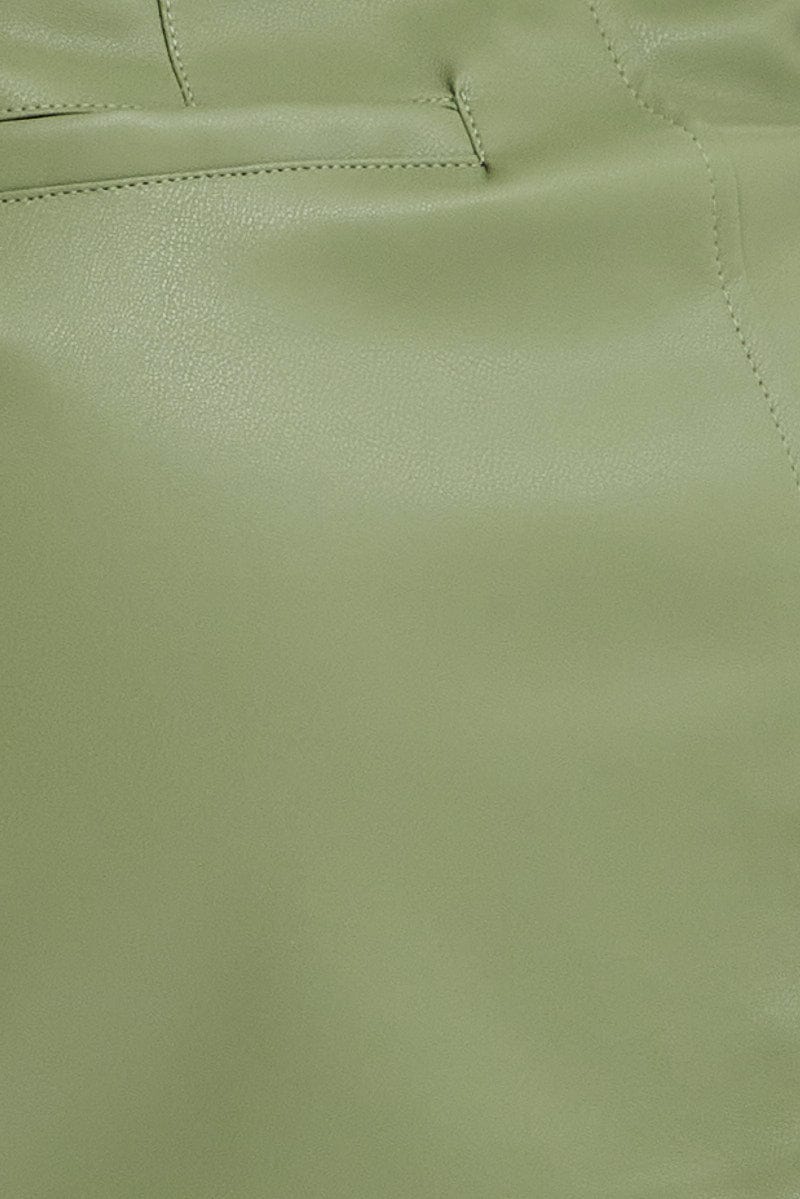 Green Mini Skirt High Rise Pocket Detail Faux Leather - Image 6