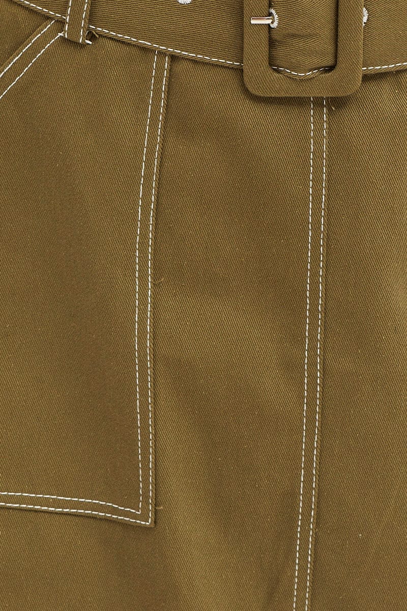 Green Mini Skirt High Waisted Contrast Belted Utility - Image 7