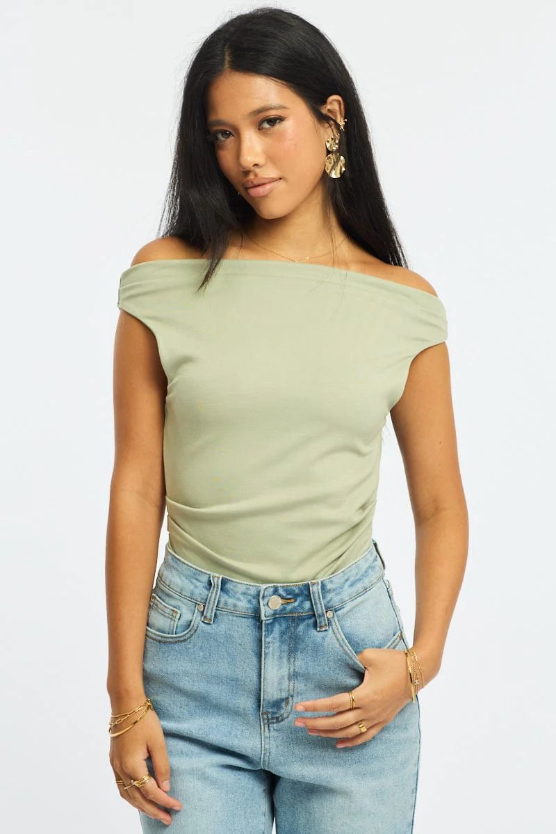 Green Off Shoulder Top