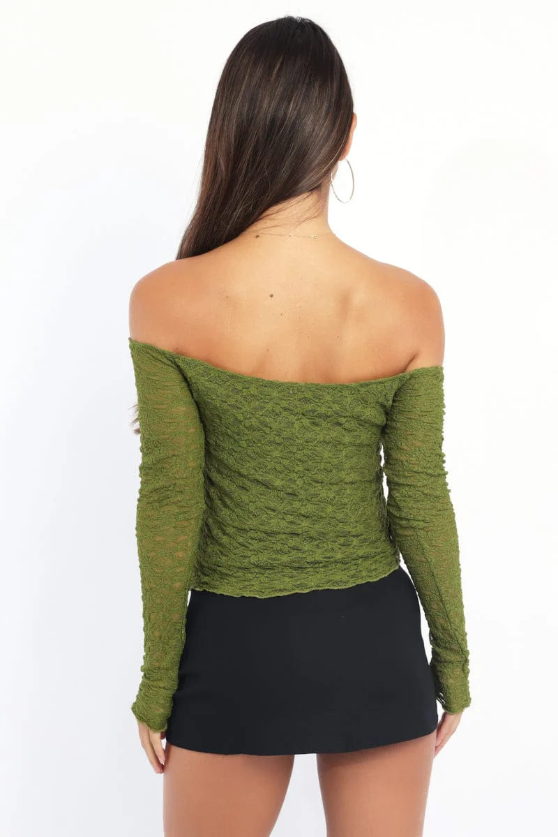 Green Off Shoulder Top Lace - Image 4