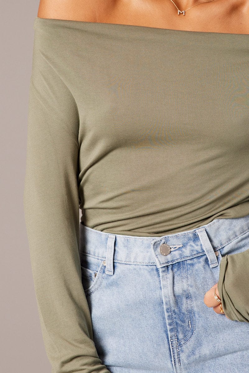 Green Off Shoulder Top Long Sleeve - Image 6
