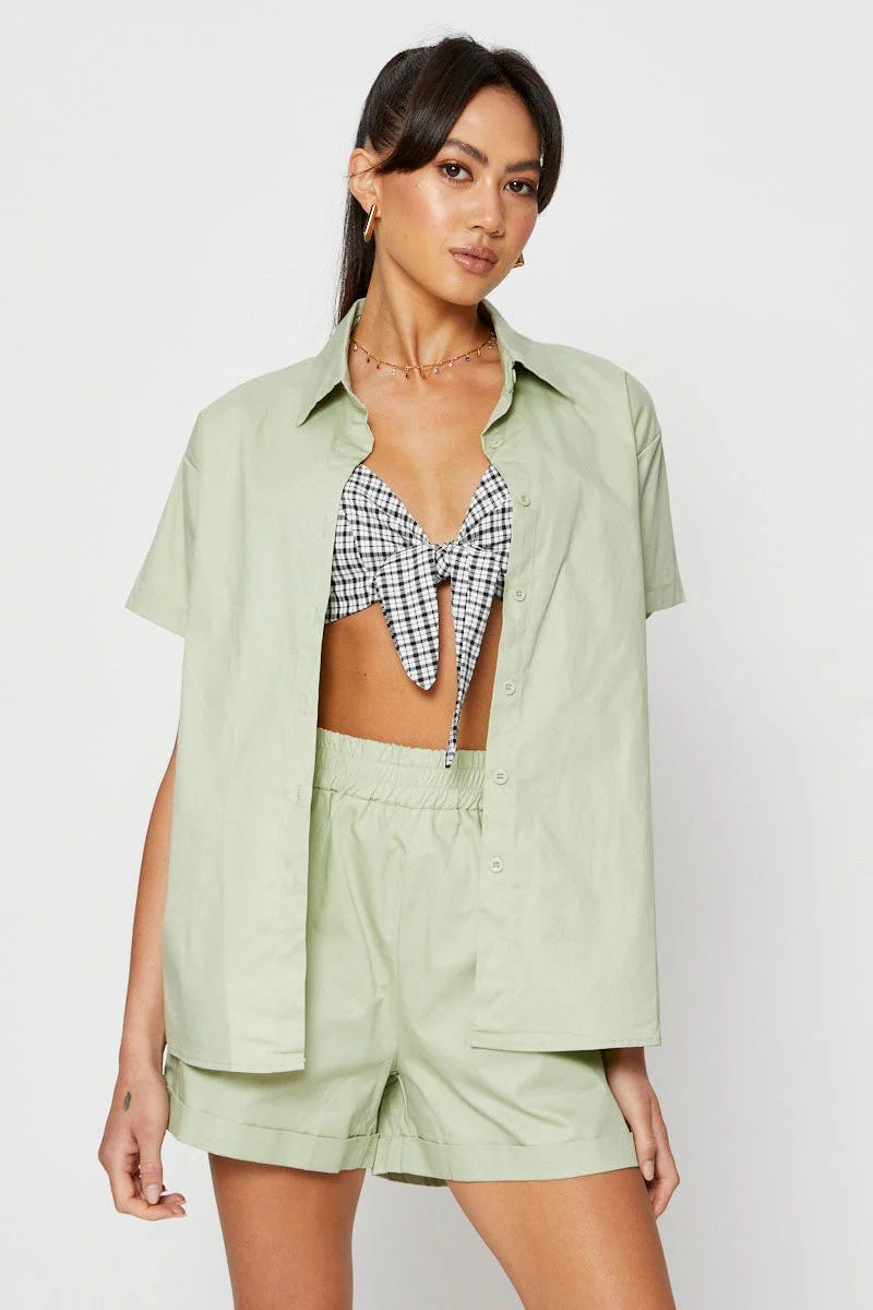 Green Oversized Shirts Collared - Image 3