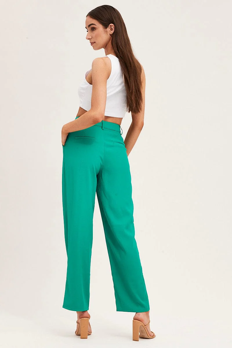 Green Pleat Detail High Waist Pant - Image 5