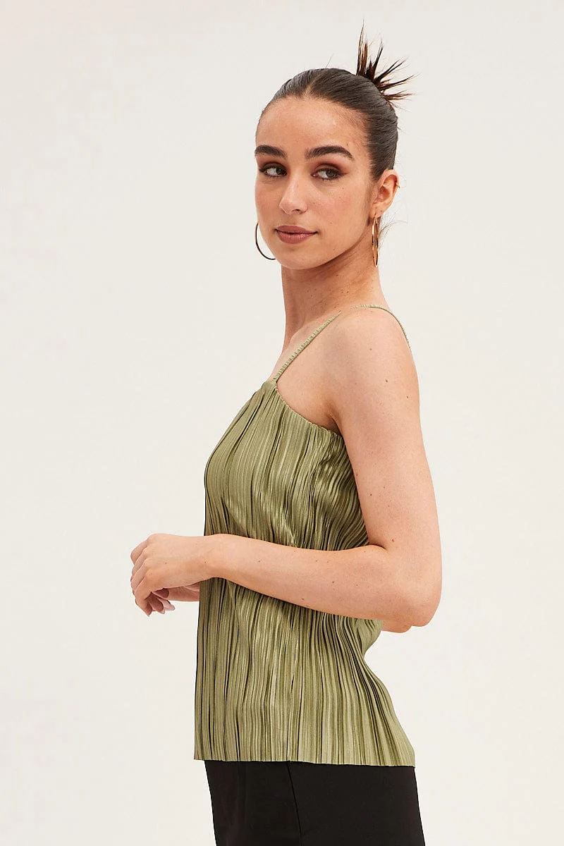Green Plisse Cami Sleeveless Scoop Neck - Image 4