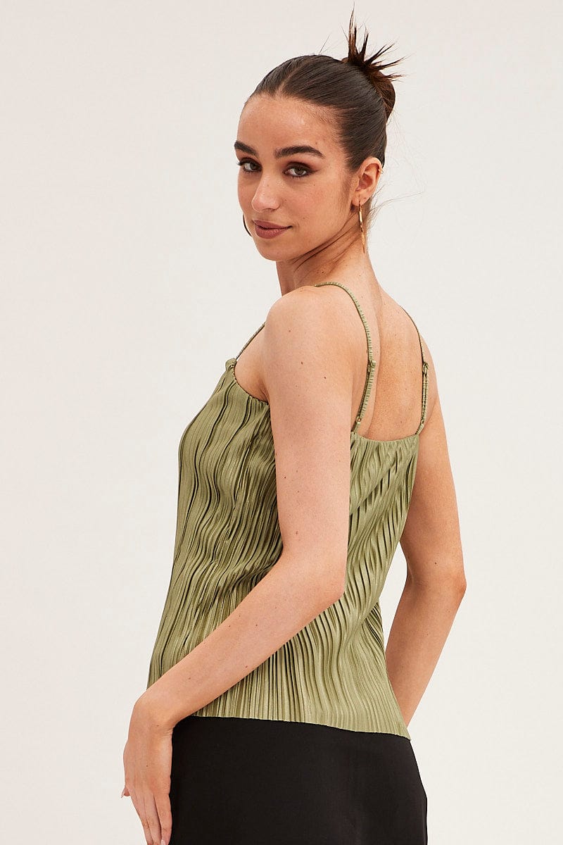 Green Plisse Cami Sleeveless Scoop Neck - Image 6