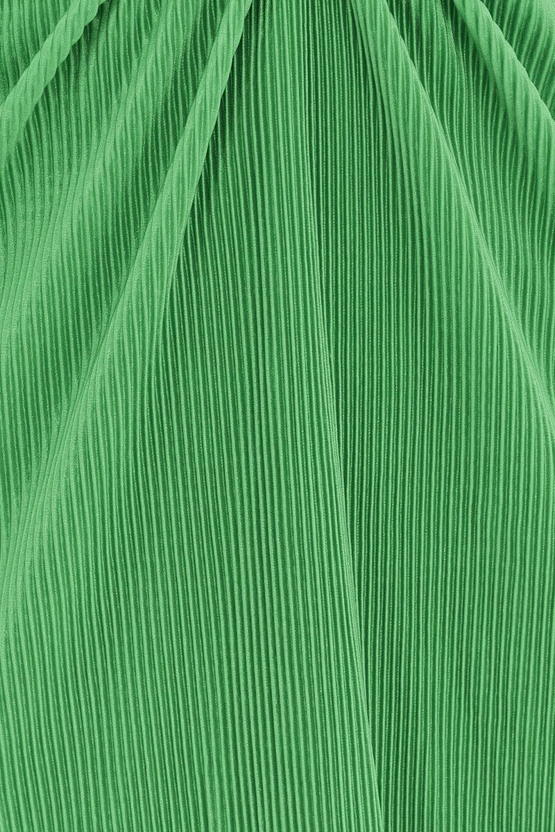 Green Plisse Dress Plunging Ring Detail Balloon Sleeve - Image 6