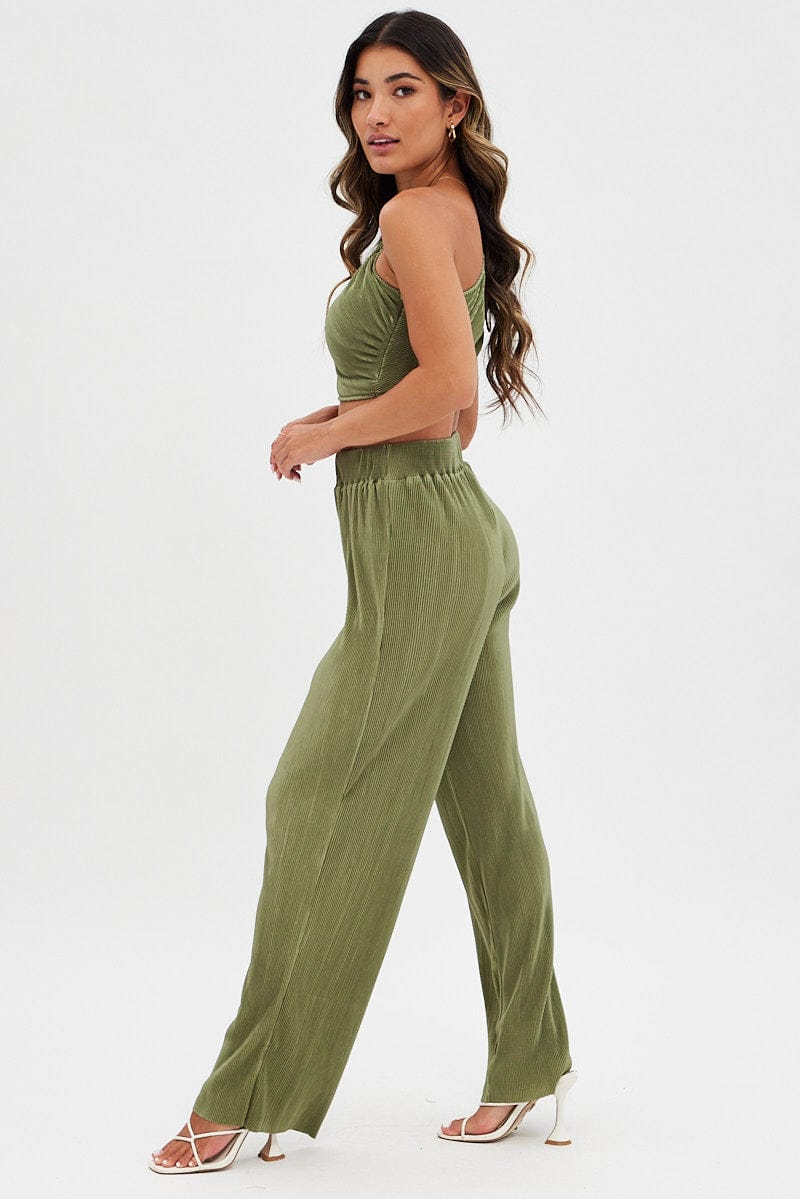 Green Plisse Pants Wide Leg - Image 4