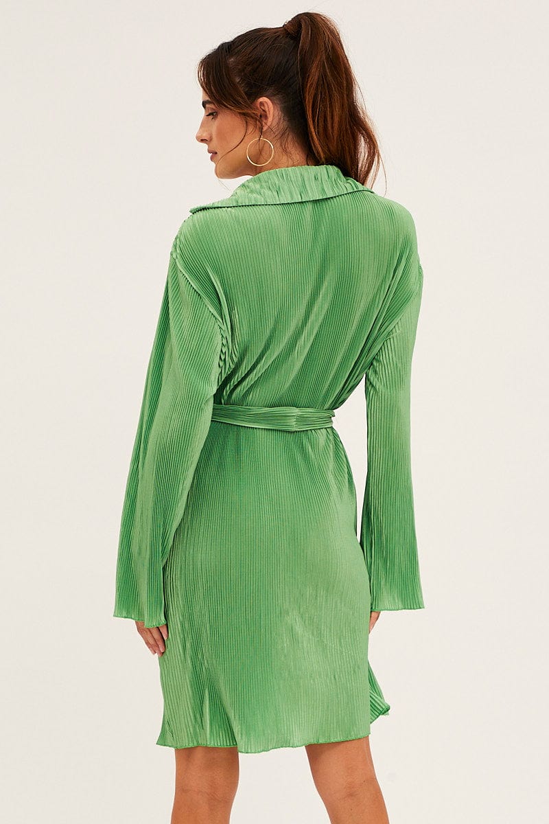Green Plisse Shirt Dress Front Button - Image 5