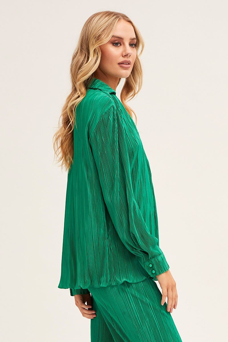Green Plisse Shirt Long Sleeve Button Front - Image 10