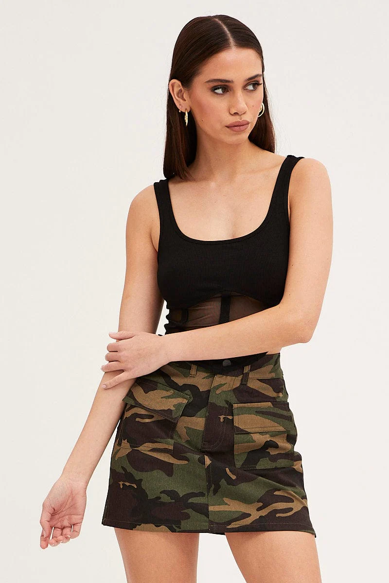 Green Print Camoflage Cargo Mini Skirt - Image 3