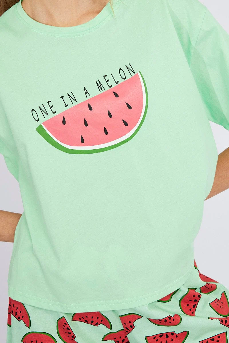 Green Print Melon Pyjama Set Graphic PJ - Image 5