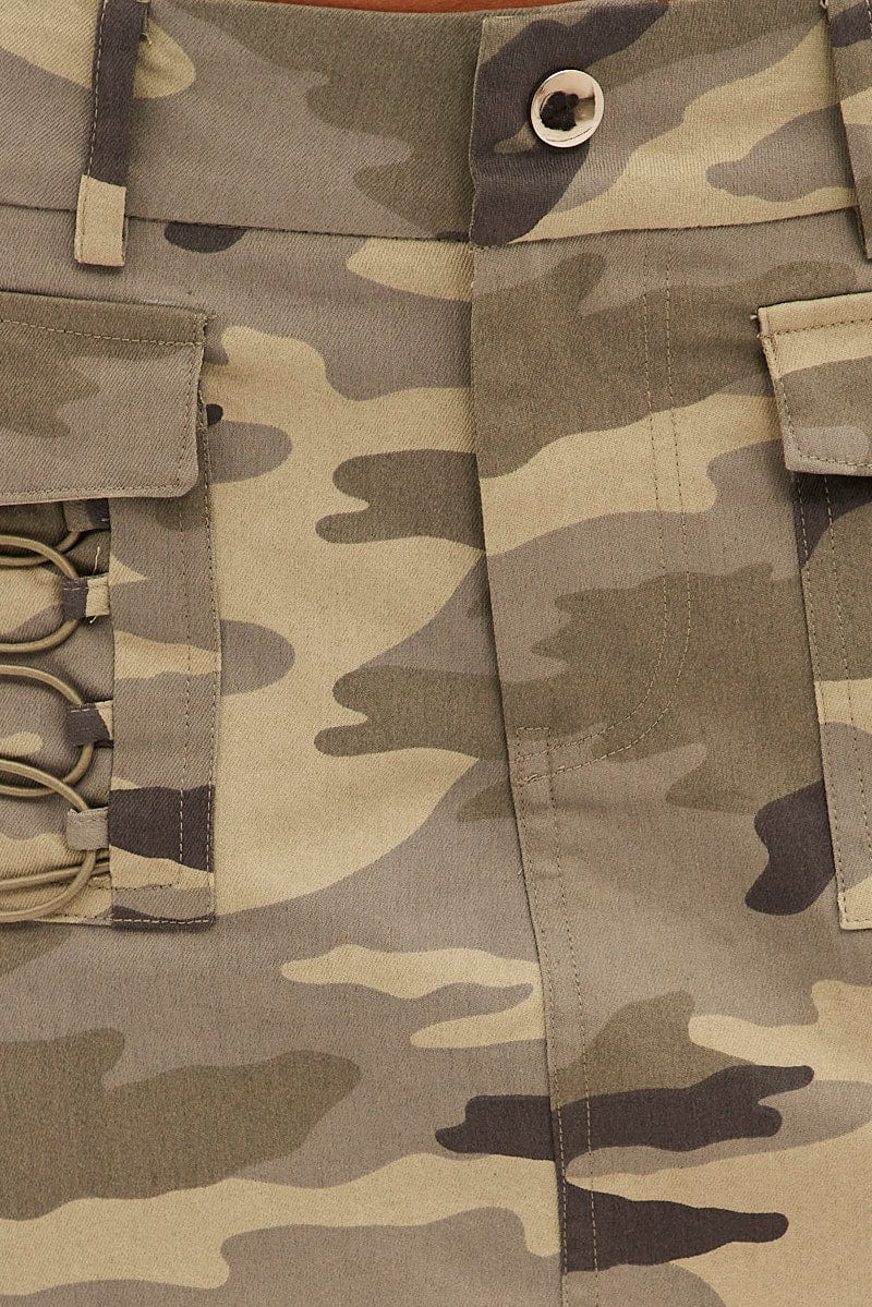 Green Print Mini Skirt Mid Rise Cargo Utility Micro Camouflage - Image 6