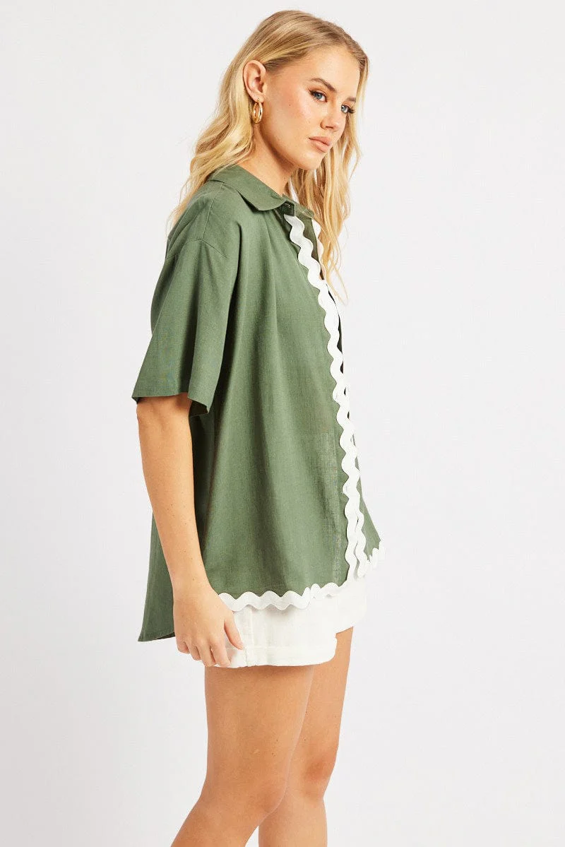 Green Relaxed Shirt Short Sleeve Ric Rac - Image 4