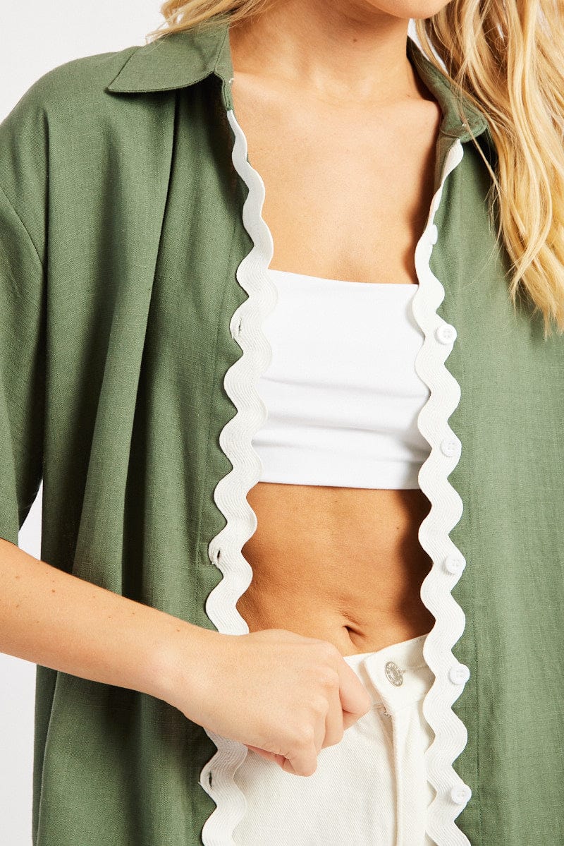 Green Relaxed Shirt Short Sleeve Ric Rac - Image 6