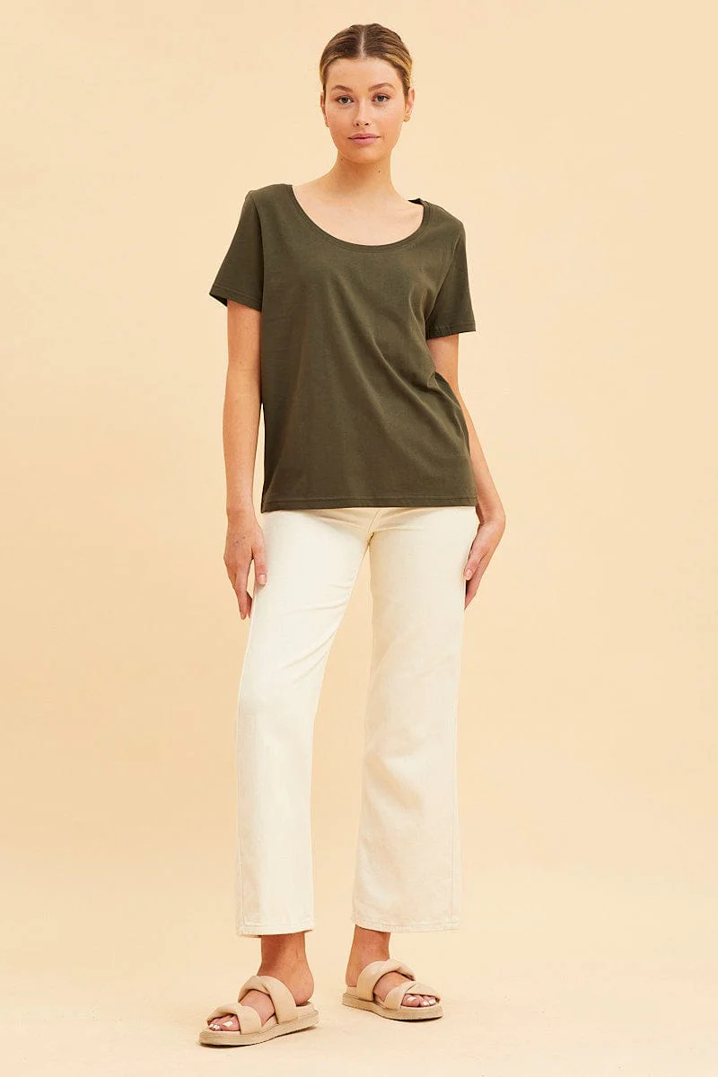 Green Relaxed T-Shirt Scoop Neck Short Sleeve - Image 2