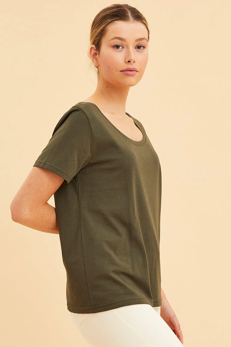 Green Relaxed T-Shirt Scoop Neck Short Sleeve - Image 4